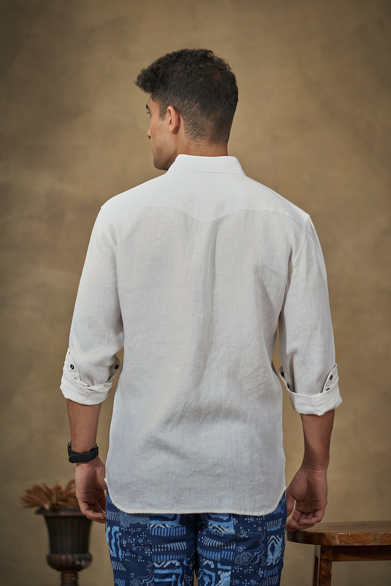 Western Model White Linen Shirt