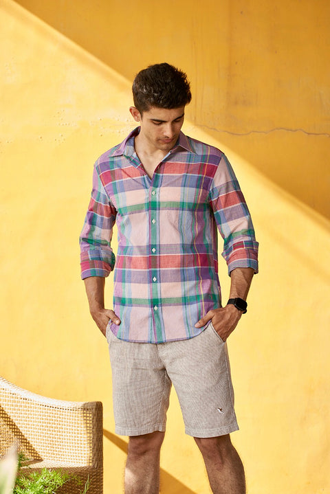 Faded Pink Checks 100% Cotton Shirt